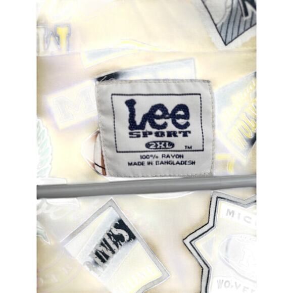 Vintage Lee Sport Hawaiian Shirt Mens 2XL Beige U of M Button Down T-Shirt - Picture 4 of 8